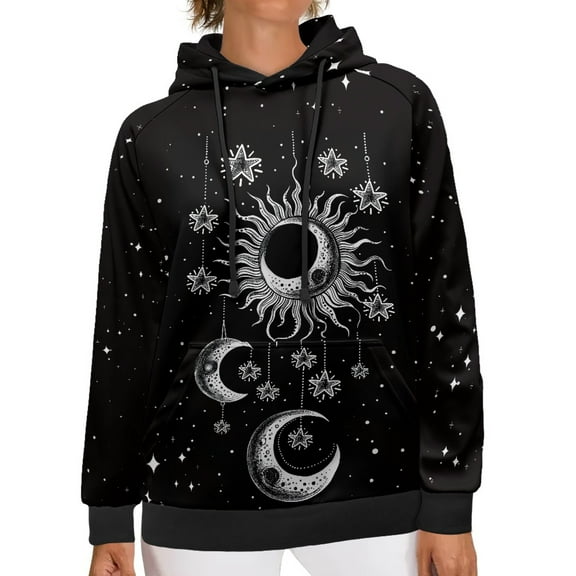 SCRAWLGOD Galaxy Moon Hoodie for Women Pullover Sweatshirt with Pockets for Women Going Out Size L Long Sleeve Hoodies Womens Plus Casual Hoddie Womens Trendy