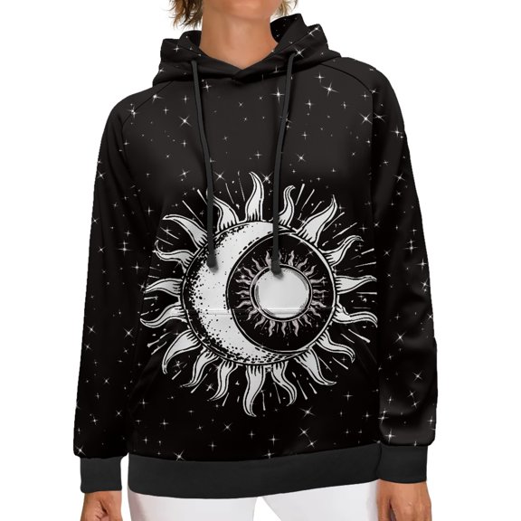 SCRAWLGOD Galaxy Moon Pullover Hoodies for Women Plus Size M Long Sleeve Tops Drawstring Activewear Hoodies for Women Sport Breathable Hoodie Oversized Women