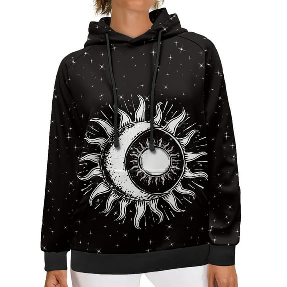 SCRAWLGOD Galaxy Moon Pullover Hoodies for Women Plus Size M Long Sleeve Tops Drawstring Activewear Hoodies for Women Sport Breathable Hoodie Oversized Women