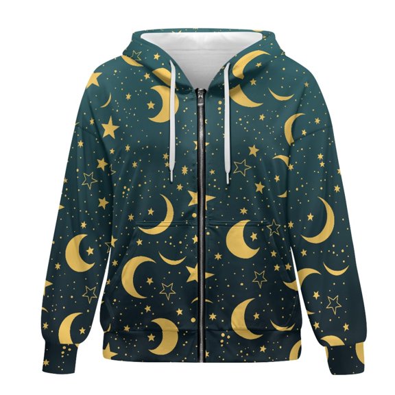 SCRAWLGOD Galaxy Moon Women Zipper Hoodies for Women Oversized Sweatshirt Long Sleeve Women Clothing Fall Comfortable Zip Hoodies for Women Trendy Size M