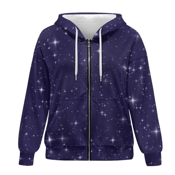 SCRAWLGOD Galaxy Oversized Zip Up Hoodie for Women Plus Size L Sweatshirt Long Sleeve Activewear Zip Up Jacket Women Hiking Washable Women Fall Outfits
