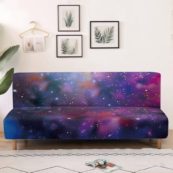 SCRAWLGOD Galaxy Print Sofa Cover Without Armrest Stretch Washable Furniture Protector Couch Cover Soft Breathable Futon Slipcover for 3 Cushion Couch