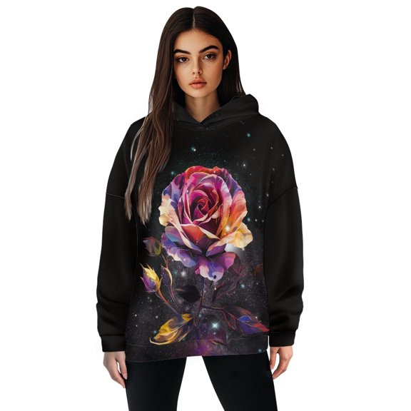 SCRAWLGOD Galaxy Rose Hoodie Oversized Womens Pullover Sweaters for Women Work Long Sleeve Plus Size M Womens Graphic Hoodies Lightweight Hoodies for Women Vacation