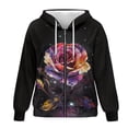 thumbnail image 1 of SCRAWLGOD Galaxy Rose Hoodie Zip Up Women Light Weight Sweat Shirts for Women Casual Long Sleeve Oversized Zipper Jacket for Women Elastic Ladies Hooded Sweaters Size L, 1 of 7