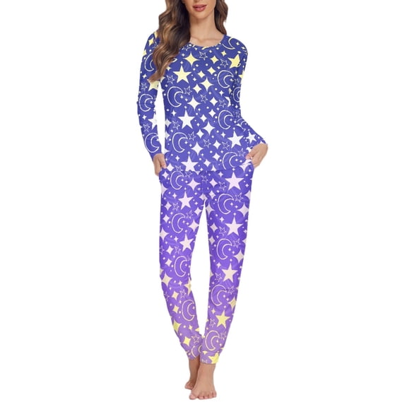SCRAWLGOD Galaxy Star Pajamas Women Pjs Sets Long Sleeve Sleepwear for Women Clothing Crewneck Women Loungewear 2 Piece Outfits Size XS Soft Womens Pajama