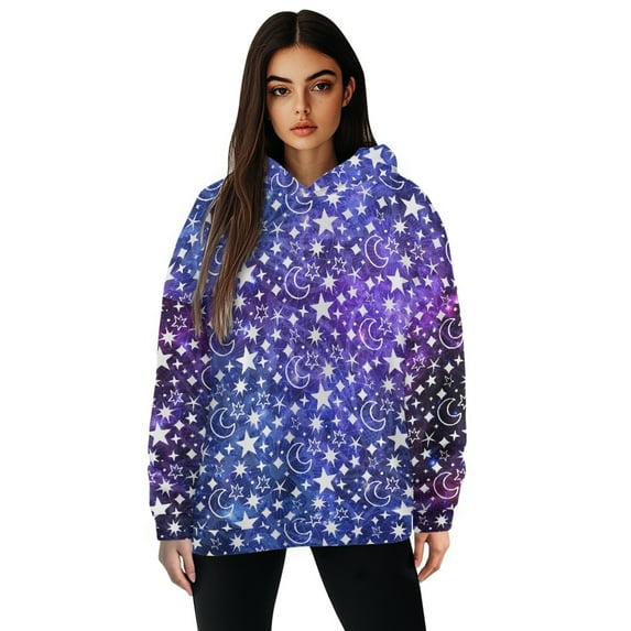SCRAWLGOD Galaxy Star Womens Pullover Hoodie Sweatshirts for Women Loose Fitting Tops Breathable Oversized Graphic Hoodies for Women Long-Sleeve Women Activewear Hoodies Size S Running