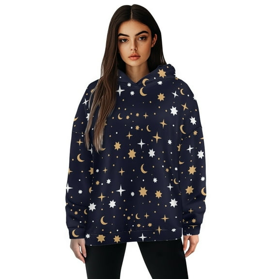 SCRAWLGOD Galaxy Stars Hoodie Women Graphic Hoodies for Women Pullover Sweatshirt with Long Sleeves Sportswear Hoodie Women Leisure Hooded Pullover Sweater Women Skating Size 2XL