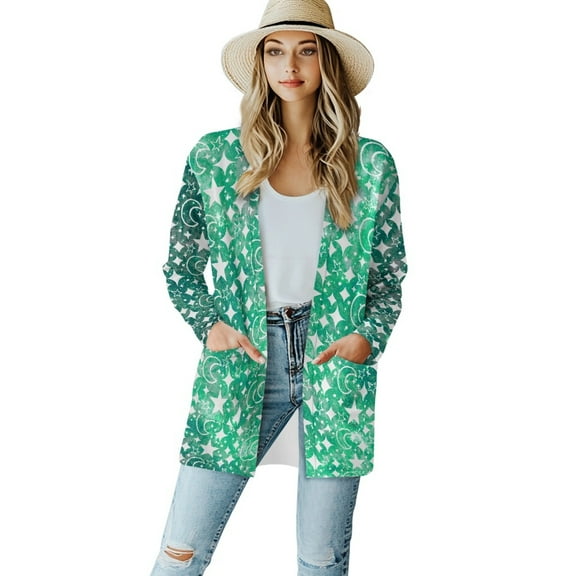 SCRAWLGOD Galaxy Stars Womens Cardigan Jacket Coats for Women Dressy Sweaters Long Sleeve Sweatshirt Cardigan Women Park Stretchy Women's Long Cardigan with Pockets Size L