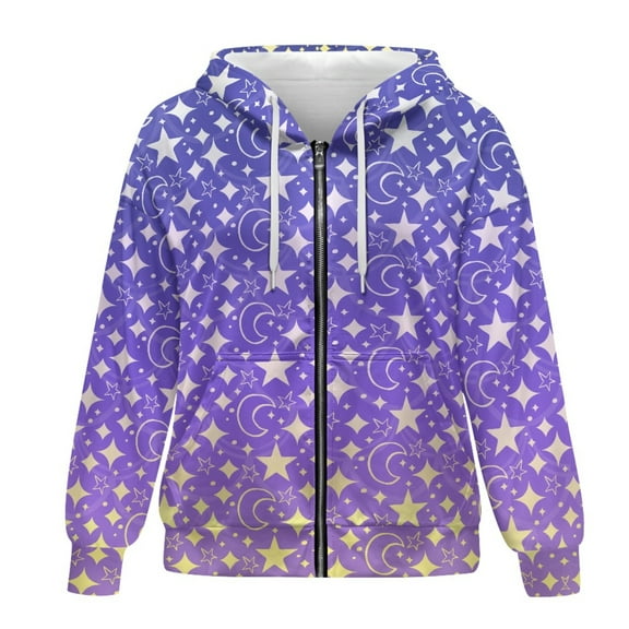 SCRAWLGOD Galaxy Stars Zipper Hoodies for Women Lightweight Sweatshirt Hooded Jacket Long Sleeve Womens Activewear Zip Up Size L Warm Oversized Hoodies for Women Trendy