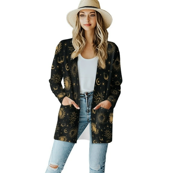 SCRAWLGOD Galaxy Women Cardigans Lightweight Long Sweater Cardigan Women Dressy Size S Long Sleeve Womens Cardigan with Pockets Elastic Women Clothing Trendy for Holidays