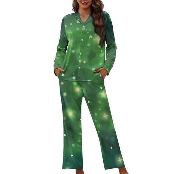 SCRAWLGOD Galaxy Women's Pajamas Long Sleeve Button Up Pjs for Women Set Casual V-Neck Womens Pajama Set of 2 Size S Elastic Ladies Pj with Pockets