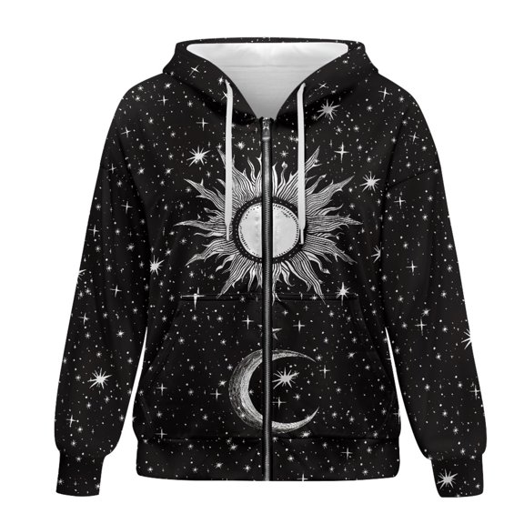 SCRAWLGOD Galaxy Zip Up Hoodie Women Plus Size XL Sweaters Lightweight Hooded Zip Up Sweatshirt Women Drawstring Zip Up Hoodie for Women with Design Pockets for Holidays