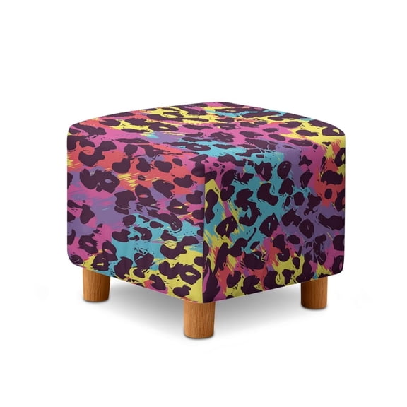SCRAWLGOD Graffiti Leopard Print Ottoman Covers Slipcover Square Ottoman Covers Stretch Foot Stool Cover Comfortable Furniture Protector with Elastic Bottom
