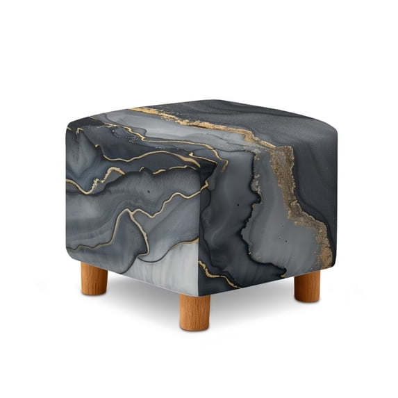 SCRAWLGOD Gray Marble Print Ottoman Cover Square Ottoman Slipcover Square Thick Storage Footrest Stool Covers Furniture Protector with Elastic Bottom for Pets