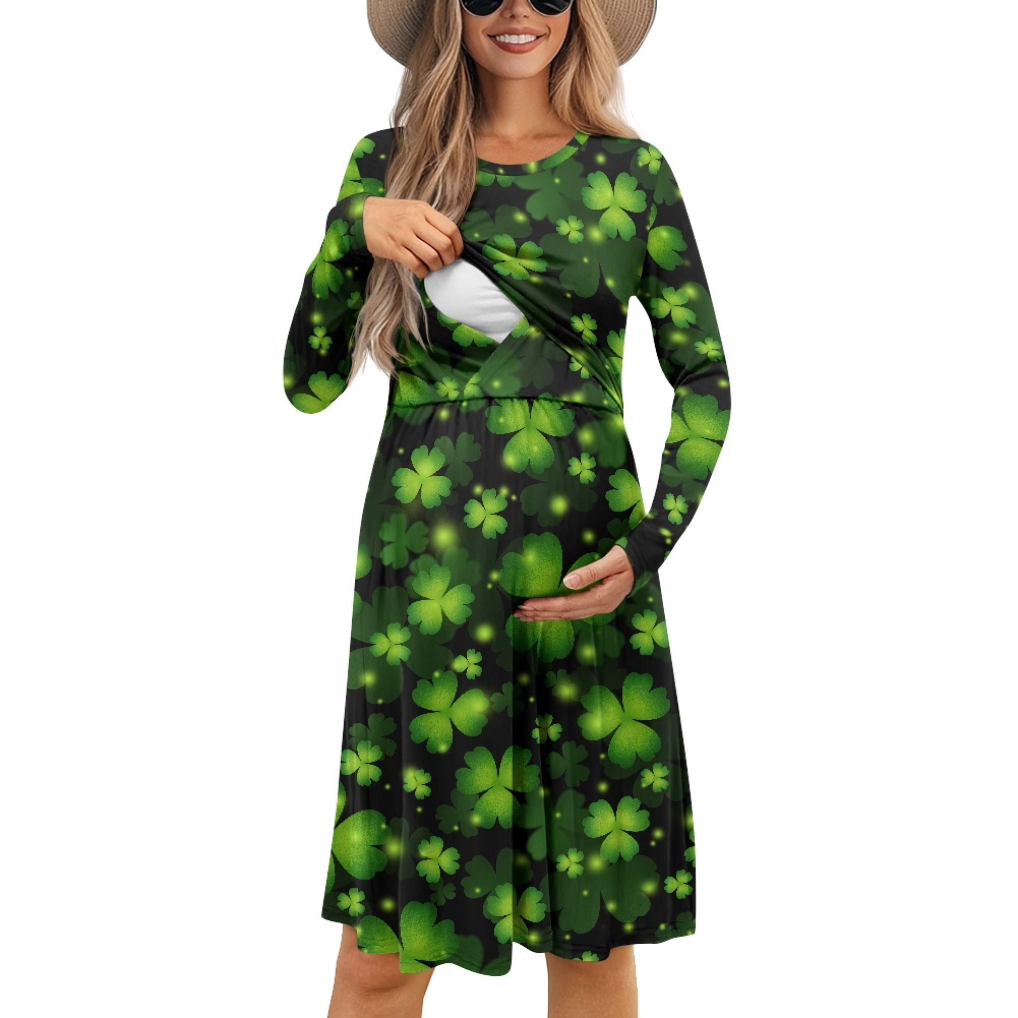 SCRAWLGOD Green Leaf Nursing Dresses Breastfeeding Fall Long Sleeve Maternity  Dress Size L Crewneck Midi Length Nursing Dress Stretchable Ladies Swing  Dresses with Sleeves for Shopping - Walmart.com