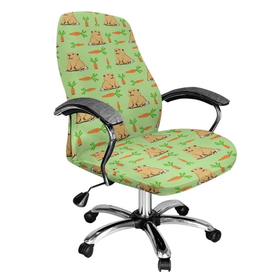 SCRAWLGOD Groundhog Carrot Green Computer Office Chair Cover Easy to Install Comfortable Boss Chair Slipcovers Washable Breathable Chair Covers for Office Desk Chairs, L