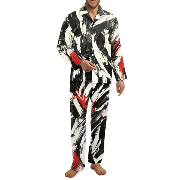SCRAWLGOD Halloween Bandage Print Mens Pajamas Set, 2 Pieces Breathable Cozy Notch Collar Pajamas for Men, Casual Long Sleeve Mens Sleepwear with Pockets & Elastic Band, 4XL
