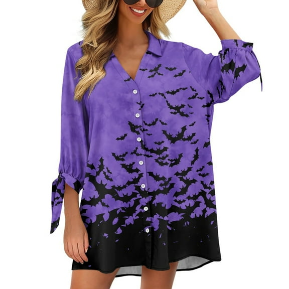 SCRAWLGOD Halloween Bats 3/4 Sleeve Cardigan Shirt for Women Casual Cardigan Jacket for Women Size 2XL Open Front Cardigan for Women Plus Size Women's Clothing