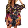 thumbnail image 1 of SCRAWLGOD Halloween Bats Women's Seven Quarter Sleeve Cardigan Shirt Plus Size Black Cat 3/4 Sleeve Tops for Women 2XL Casual Women Cardigan Shirt for Going Out, 1 of 7