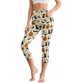thumbnail image 1 of SCRAWLGOD Halloween Pumpkin Bat Candle Cat Stars Beige Women's Capri Leggings with Pockets High Waist Tummy Control Crop 3/4 Leggings Slim Breathable Stretch Athletic Cropped Tights, L, 1 of 7