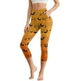 thumbnail image 1 of SCRAWLGOD Halloween Spider Web Bat Yellow Women's Soft Capri Leggings Tummy Control 3/4 Cropped Yoga Leggings for Workout Gym High Waisted Capris Tights with 2 Pockets, M, 1 of 7