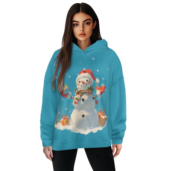 SCRAWLGOD Happy Snowman Women's Hoodies Pullover Plus Size L Sweaters for Women Trendy Washable Women Hoodie Graphic Long Sleeve Women Trendy Clothes Outfits for Christmas