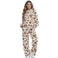 thumbnail image 1 of SCRAWLGOD Heart Animal Print Brown White Women's 2 Piece Outfits Turtleneck Drawstring Sweatshirt Wide Leg Pants Fashion Casual Sweatsuit Matching Loungewear Set for Sport, S, 1 of 7