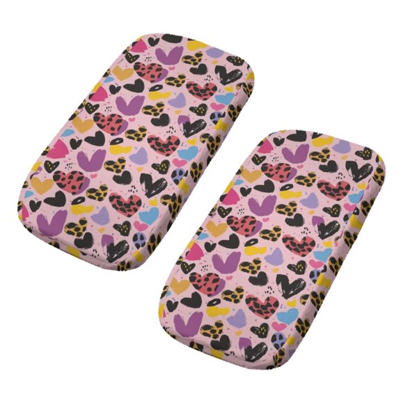 SCRAWLGOD Heart Leopard Print Office Chair Armrest Pads for Valentine's Day Non Slip Arm Rest Cushion Replacement Stretch Armrest Elbow Pillow for Elbows and Forearms Pressure Relief