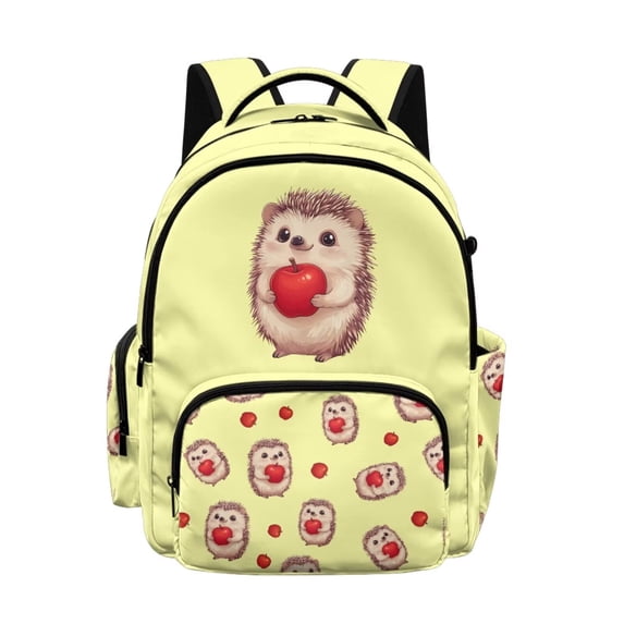 SCRAWLGOD Hedgehog Apple Pattern Yellow 17 Inches Backpack for Women Men Large College Bookbags Kids School Bag for Girls Boys Multi-Pocket Portable Casual Daypack