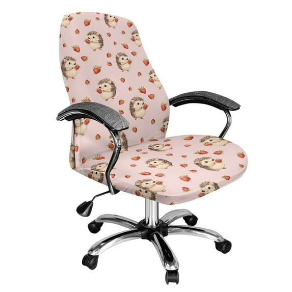 SCRAWLGOD Hedgehog Strawberry Pink Computer Office Chair Cover Stain Resistant Removable Universal Desk Chair Seat Protector Breathable Comfortable Boss Chair Covers, S