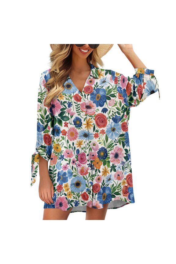 Hibiscus Flower 3/4 Sleeve Cardigan Shirt for Women Size M Summer Tops Women's Blouses & Button Down Shirts for Women Tops and Blouses 3/4 Sleeve