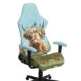 thumbnail image 1 of SCRAWLGOD Highland Cow Floral Butterfly Print Green Blue Pattern Gaming Chair Cover with Armrest Cover, Anti Slip Rotating Chair Protection Computer Chair Slipcover with Elastic Band for Home Studio, 1 of 7