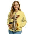 thumbnail image 1 of SCRAWLGOD Highland Cow Sunflower Print Yellow Womens Long Sleeve Crewneck Zip Up Sweatshirts Jackets Full Zip Up Lightweight Jacket Casual Loose Outwear Coat with Pockets, XXL, 1 of 7