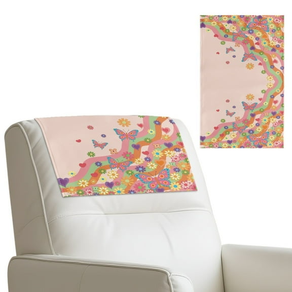 SCRAWLGOD Hippie Flower Heart Butterfly Pink 1 PCS Recliner Headrest Cover Non Slip Protective Couch Chair Head Protector for Sofa Stain Resistant Head Rest Cover for Recliner 17x27 in