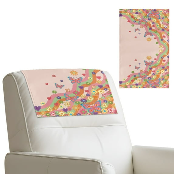 SCRAWLGOD Hippie Flower Heart Butterfly Pink 1 PCS Recliner Headrest Cover Non Slip Protective Couch Chair Head Protector for Sofa Stain Resistant Head Rest Cover for Recliner 17x27 in