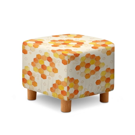 SCRAWLGOD Honeycomb Print Beige Stretch Ottoman Cover Square Ottoman Slipcovers Furniture Protector Folding Storage Stool Furniture Protector Soft Slipcover with Elastic Bottom