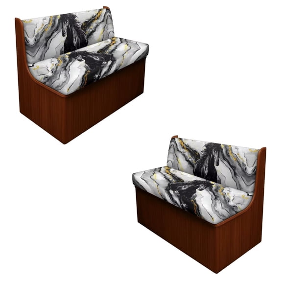 SCRAWLGOD Horse Marble Print RV Dinette Cushions Covers Stretch 2 Piece Set RV Dinette Booth Seat Slipcover Replacement Anti Dust Camper Booth Cushion Slipcover