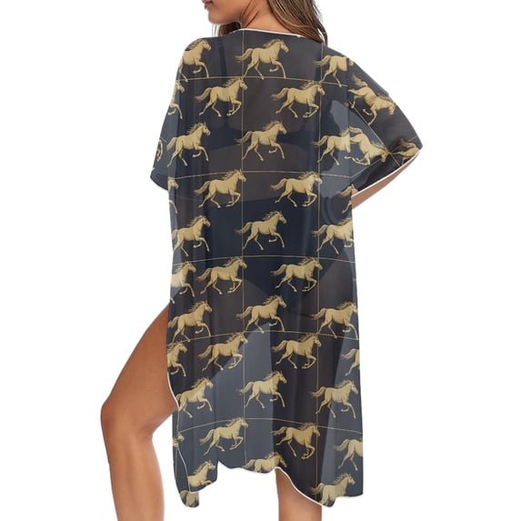 SCRAWLGOD Horse Print Womens Swimsuit Coverup Loose Open Front Beach Cover Up Quick Dry Lightweight Bathing Suit Cover Up