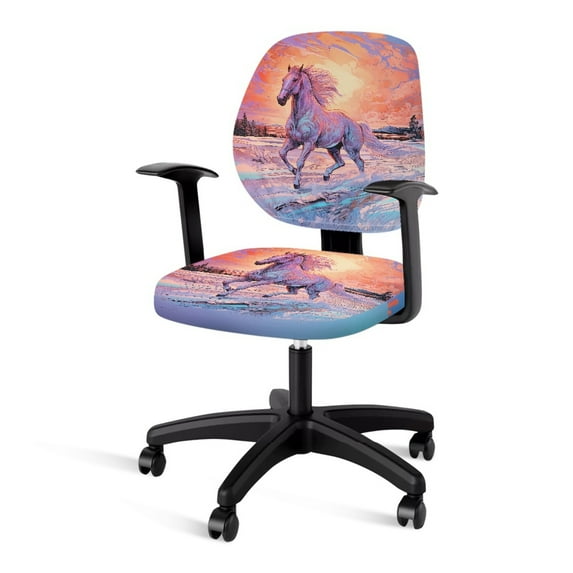 SCRAWLGOD Horse Sunset Set of 2 Breathable Cover for Office Chair Seat Elastic Breathable Boss Chair Slipcovers Easy to Remove Stain Resistant Chair Protector