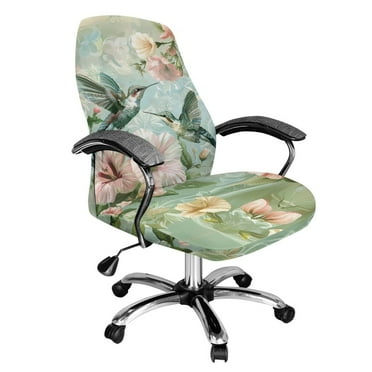 SCRAWLGOD Hummingbird Hibiscus Non-Slip Office Chair Covers Breathable Easy to Remove High Back Chair Slipcover Stain Resistant Comfortable Desk Chair Slipcovers, S