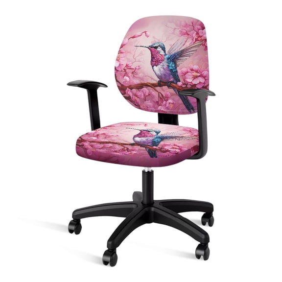 SCRAWLGOD Hummingbird Peach Blossom Pink Set of 2 Universal Computer Office Chair Cover Non-Slip Easy to Remove Swivel Chair Cover Washable Dustproof High Back Chair Slipcover
