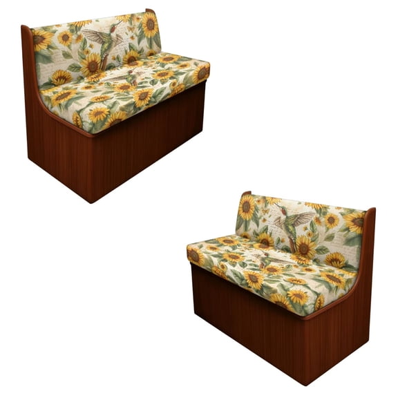 SCRAWLGOD Hummingbird Sunflower Print RV Dinette Cushions Covers Stretch Anti Slip RV Dinette Booth Seat Cover Soft 2 Piece Set Camper Booth Cushion Slipcover
