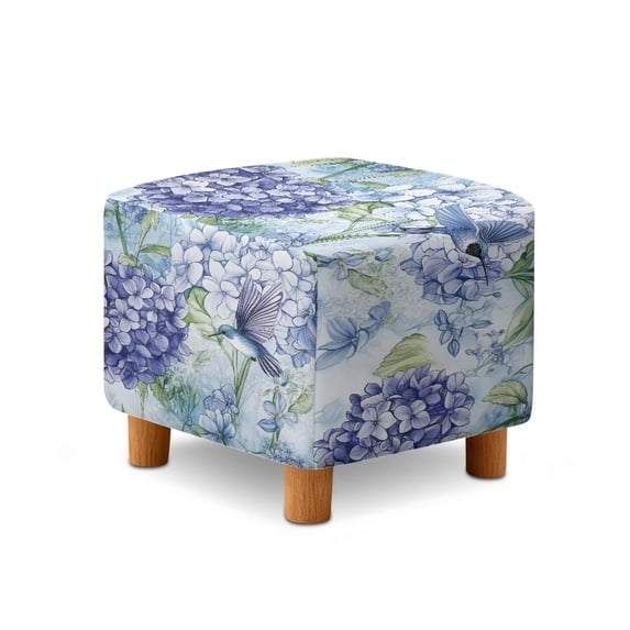 SCRAWLGOD Hydrangea Hummingbird Print Blue Stretch Square Ottoman Slipcover Folding Storage Stool Ottoman Cover Breathable Footstool Covers Slipcover Chair Covers for Living Room