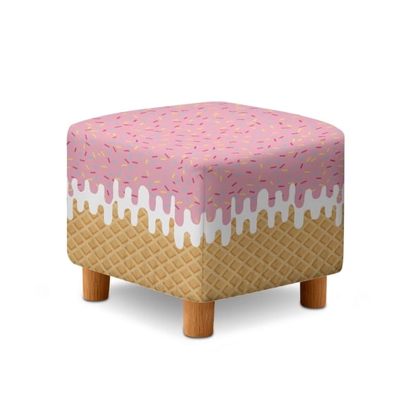 SCRAWLGOD Ice Cream Print Ottoman Cover, Stretch Square Velvet Ottoman Slipcovers Foot Stool Cover for Living Room, Folding Storage Furniture Protector