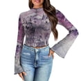 thumbnail image 1 of SCRAWLGOD Ice Wolf Bell Sleeve Tops for Women Long Sleeve Flared Shirts for Women Size L Summer Women Bell Sleeve Y2K Tops Lettuce Trim Mock Neck Blouse, 1 of 7