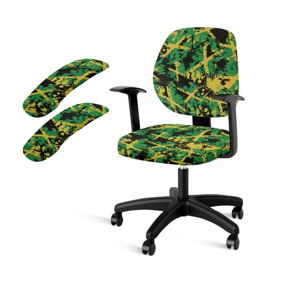 SCRAWLGOD Jamaican Flag Splash 4 Pieces Anti-Dust Computer Chair Slipcover with Armrest Protector Stretch Rotating Chair Covers Easy to Remove Washable Desk Chair Cover