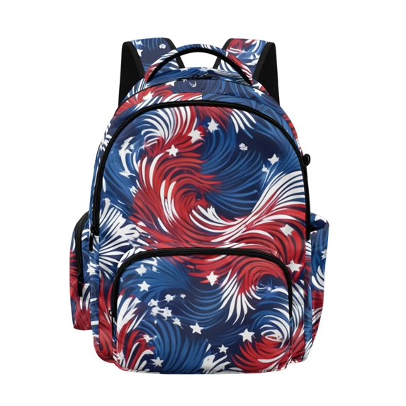 SCRAWLGOD July 4th American Flag Spiral Print Casual Laptop Backpack for Kids, Lightweight Daypack for Work Travel Commute School, Practical Spacious Organized Classic Design