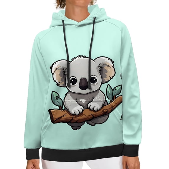 SCRAWLGOD Koala Pullover Hoodies for Women Oversized Sweaters Plus Size 3XL Fall Outfits Long Sleeve Hooded Blouses Women Park Elastic Streetwear Hoodie Women