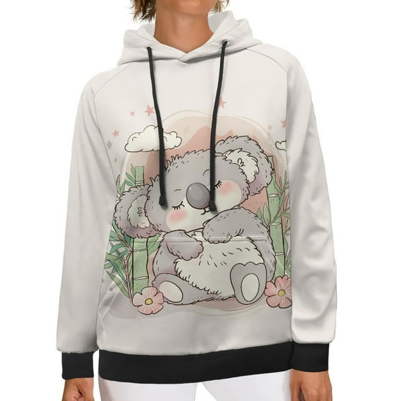 SCRAWLGOD Koala Women Pullover Hoodie for Women Graphic Sweaters for Women Oversized Tops Long Sleeve Ladies Hooded Sweatshirts Casual Woman Hoodies Graphic Size 2XS