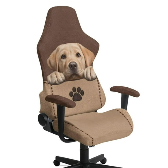 SCRAWLGOD Labrador Retriever Paw Print Brown Pattern Gaming Chair Slipcover with Armrest Cover, Stretch Desk Chair Covers Removable Computer Reclining Chair Slipcovers Washable Furniture Protector